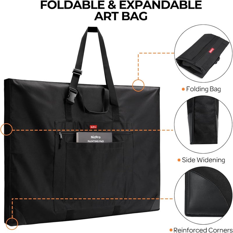 Nicpro Large Size Art Portfolio Case, Artist Portfolio Tote Bag with Leather Corners & Side Widening, Waterproof Storage Portfolio Folder with 3 Pockets for 20'' x 26'' Poster Canvas Sketching Drawing - Image 4